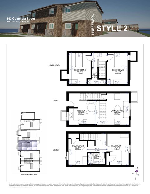 Floor plan for 4 beds, 2 baths, 140 sqft